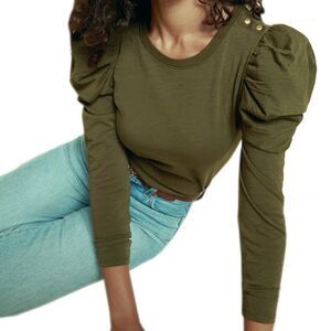 Nation LTD Krista Feminine Party Tee Size XL Lagoon Green Long Puff Sleeves NWT